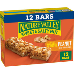 Nature Valley Sweet and Salty Nut Peanut Bar close-up showing roasted peanuts for on-the-go snacking.