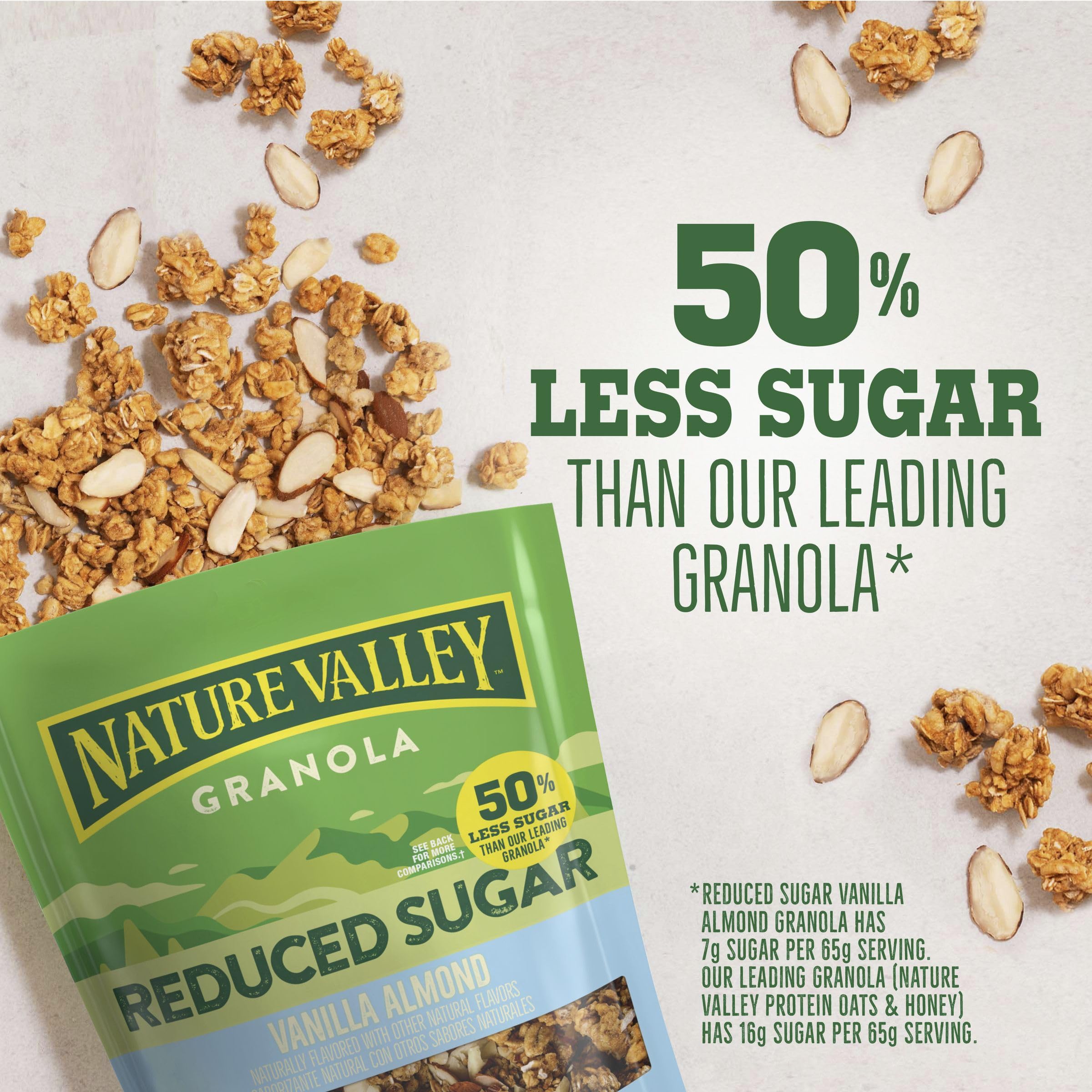 Real almonds in Nature Valley Vanilla Almond granola highlight wholesome crunch