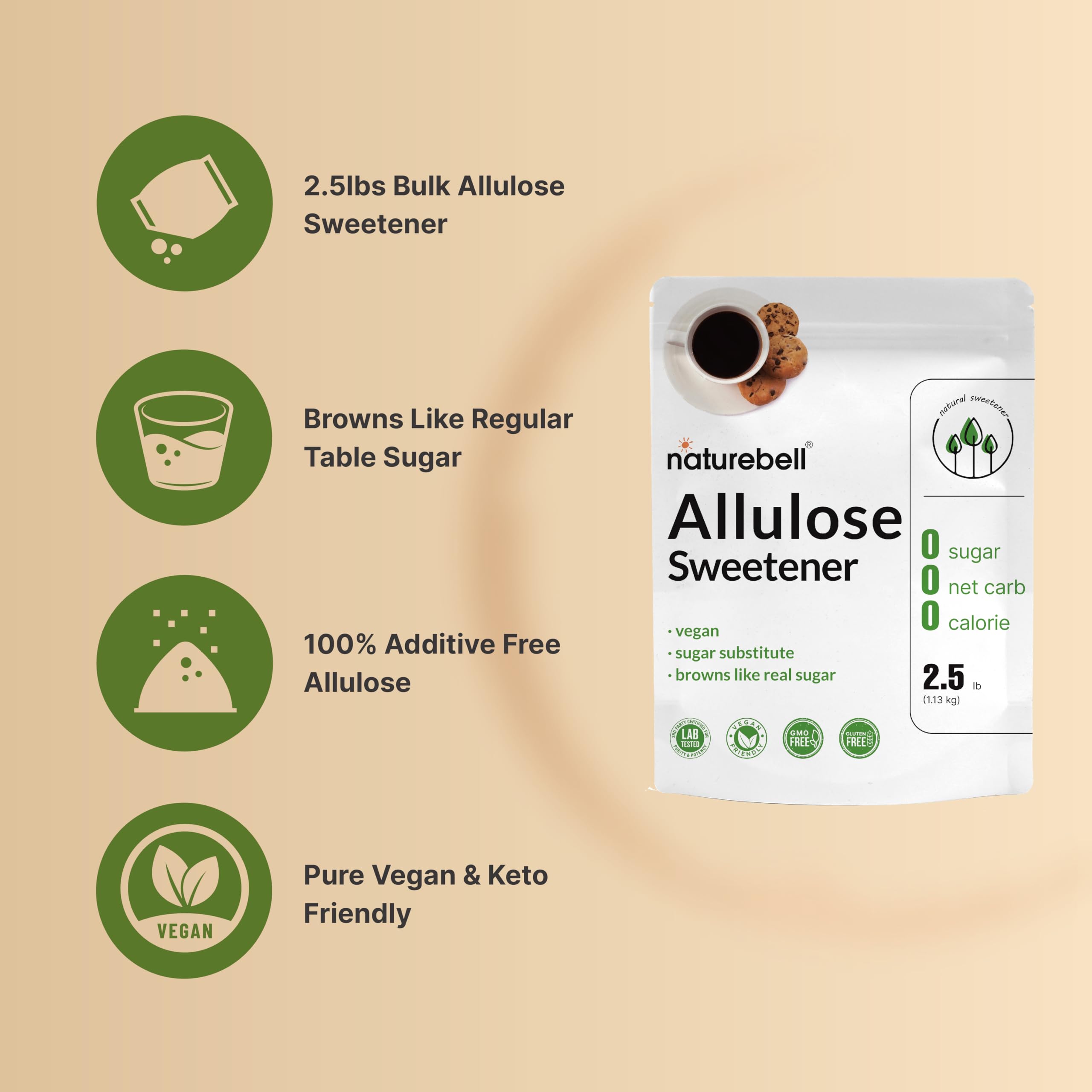 NatureBell Allulose browns like sugar during baking without added calories.