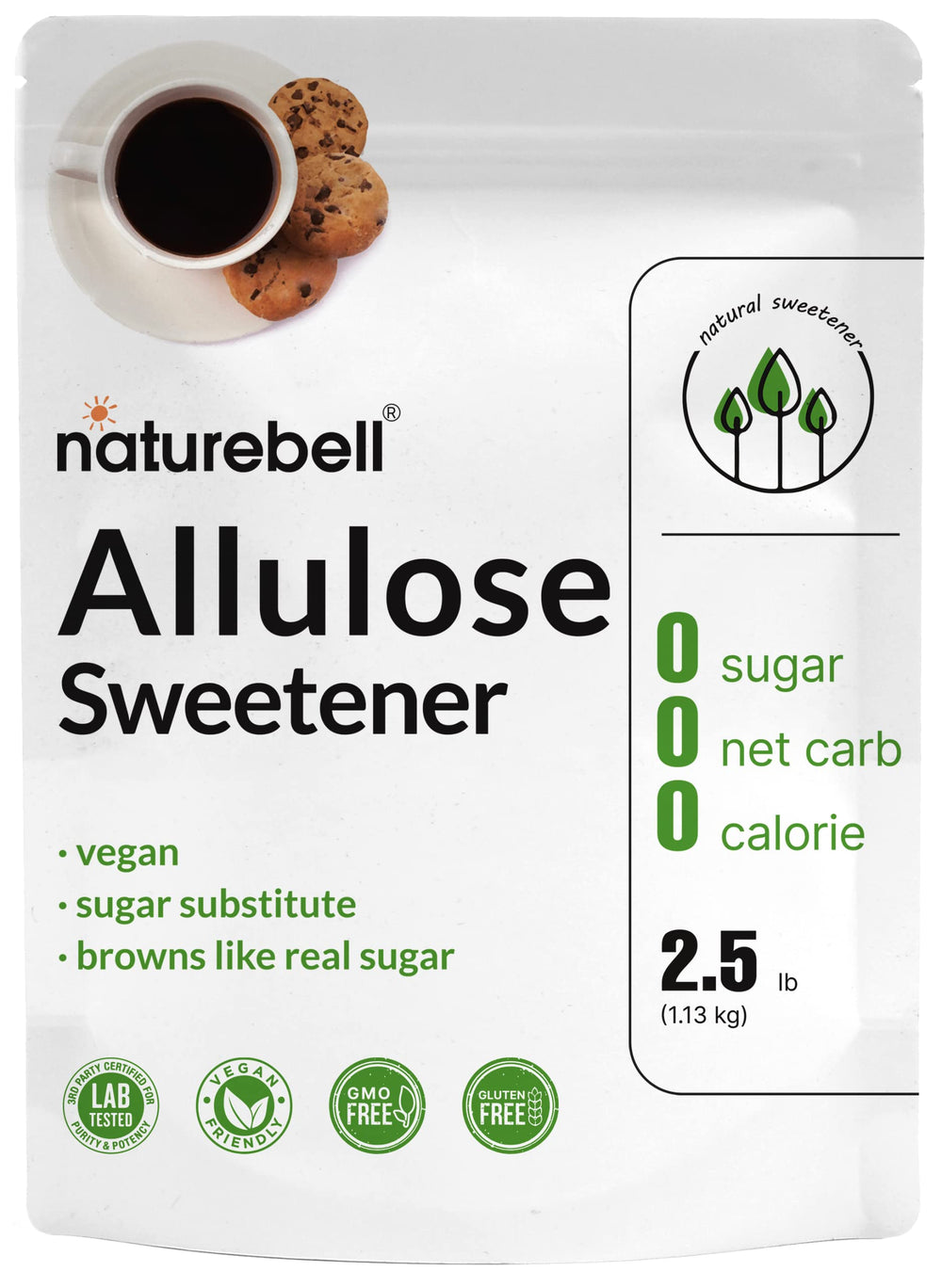 NatureBell Allulose bulk bag front, vegan sugar substitute for bulk baking.
