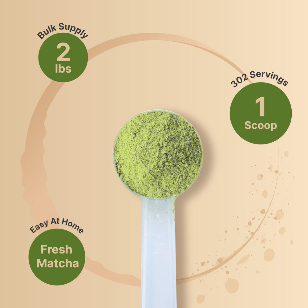 Vibrant green latte scene featuring NatureBell matcha powder.