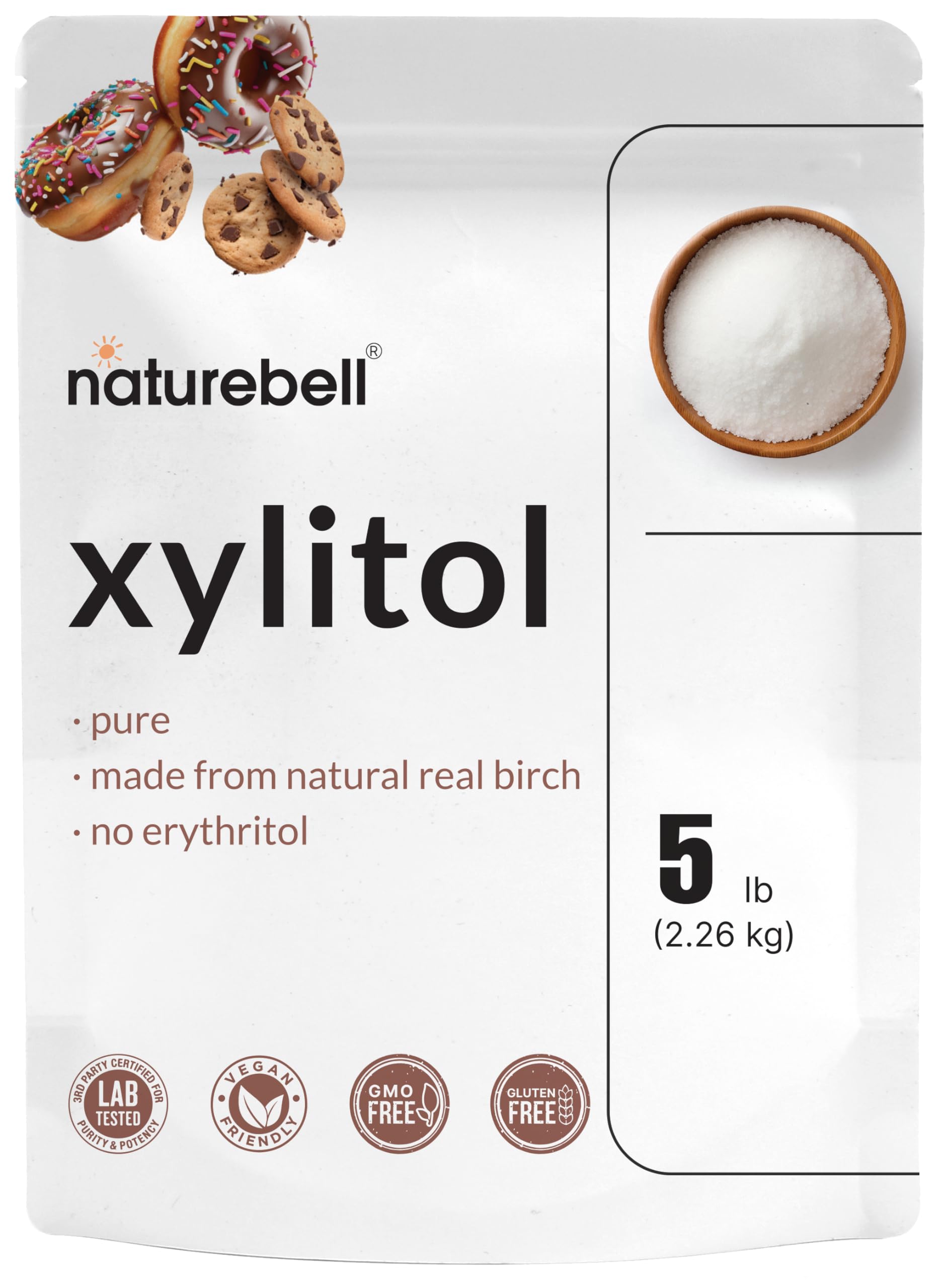 NatureBell Xylitol 5lb bag front view for sugar-free baking and cooking