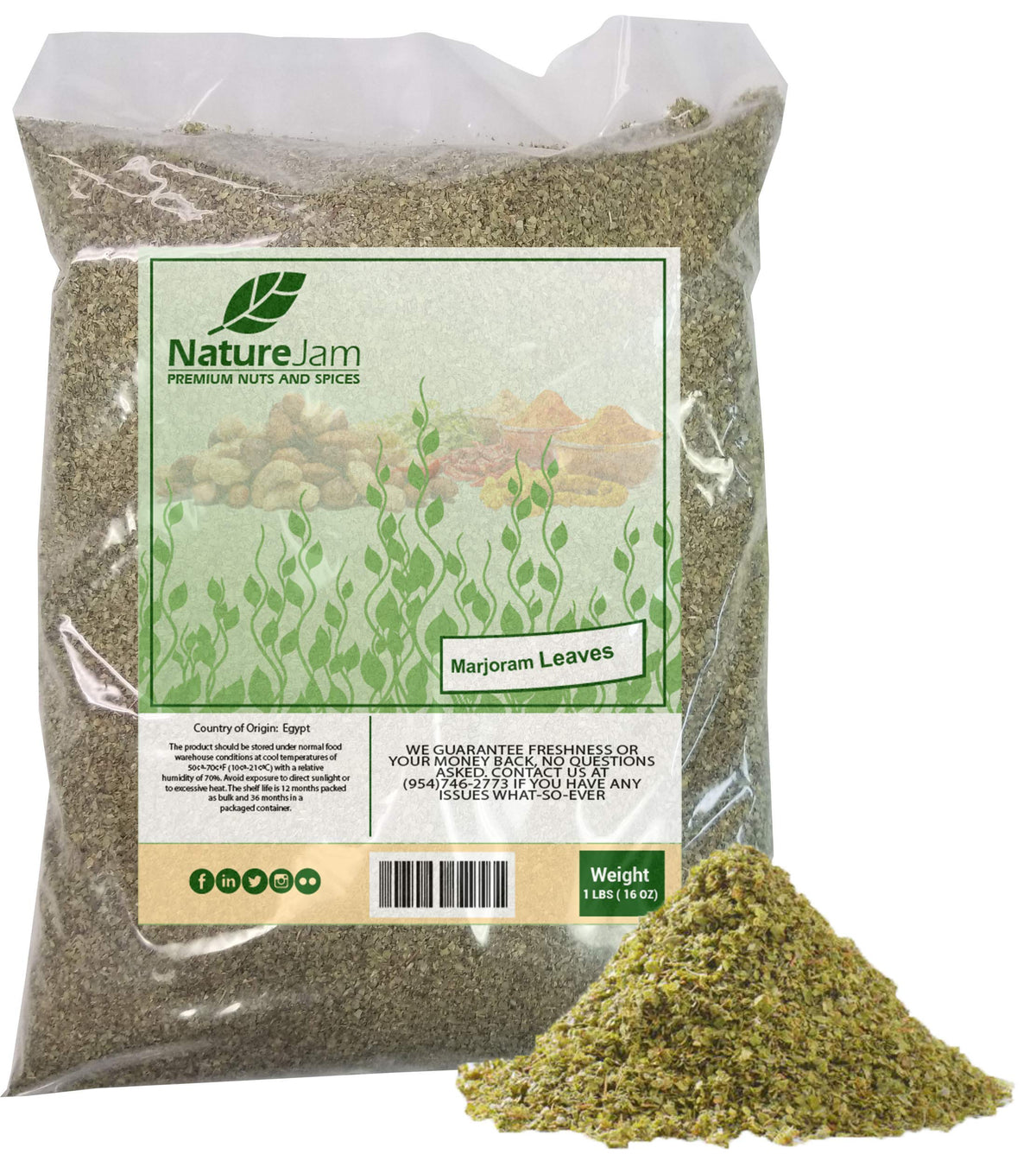 Naturejam marjoram leaves bulk bag with fresh aroma enhances soups, stews, and roasts.