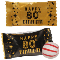 Naturejam Wrapped 80th Birthday Peppermints in a bag for elegant party favors.