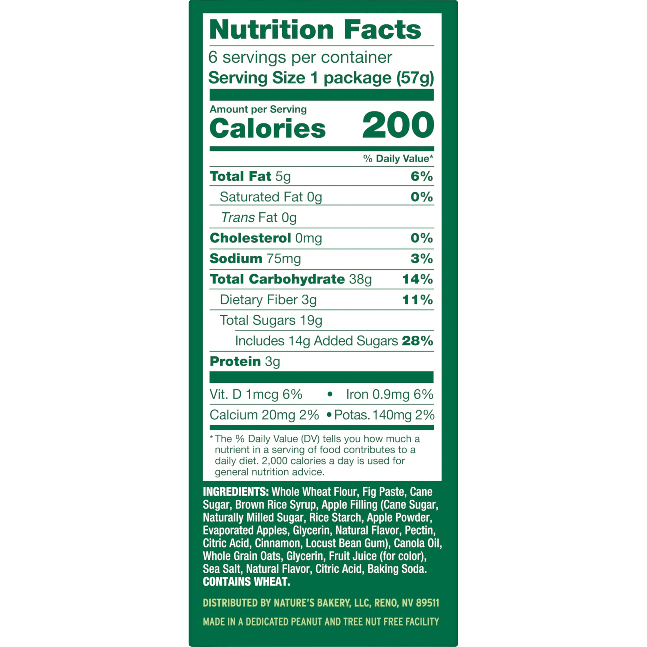 Nature's Bakery Apple Cinnamon Fig Bars ingredients close-up, featuring real fruit and whole grains.