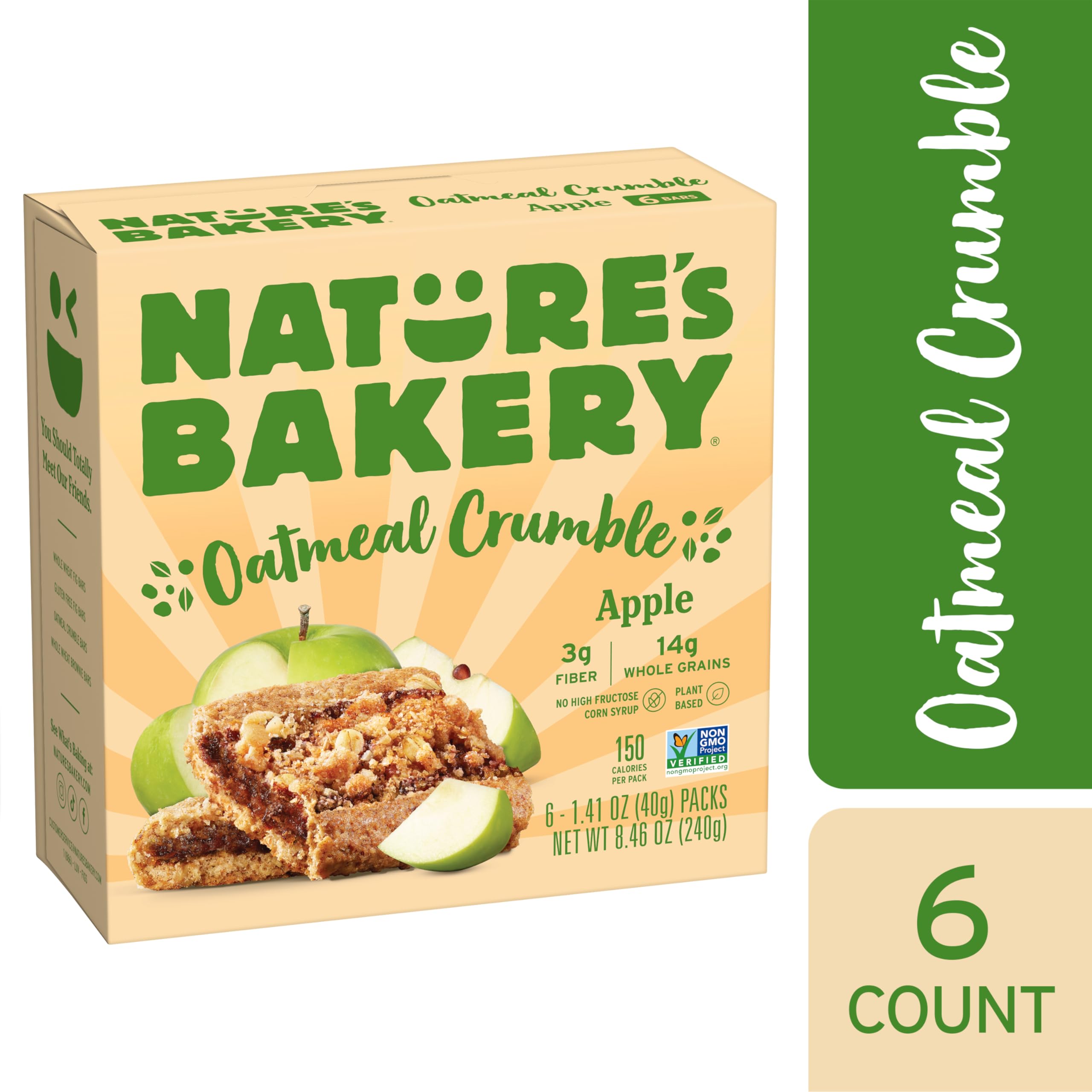 Nature's Bakery Apple Oatmeal Crumble bar interior with real fruit and oats.