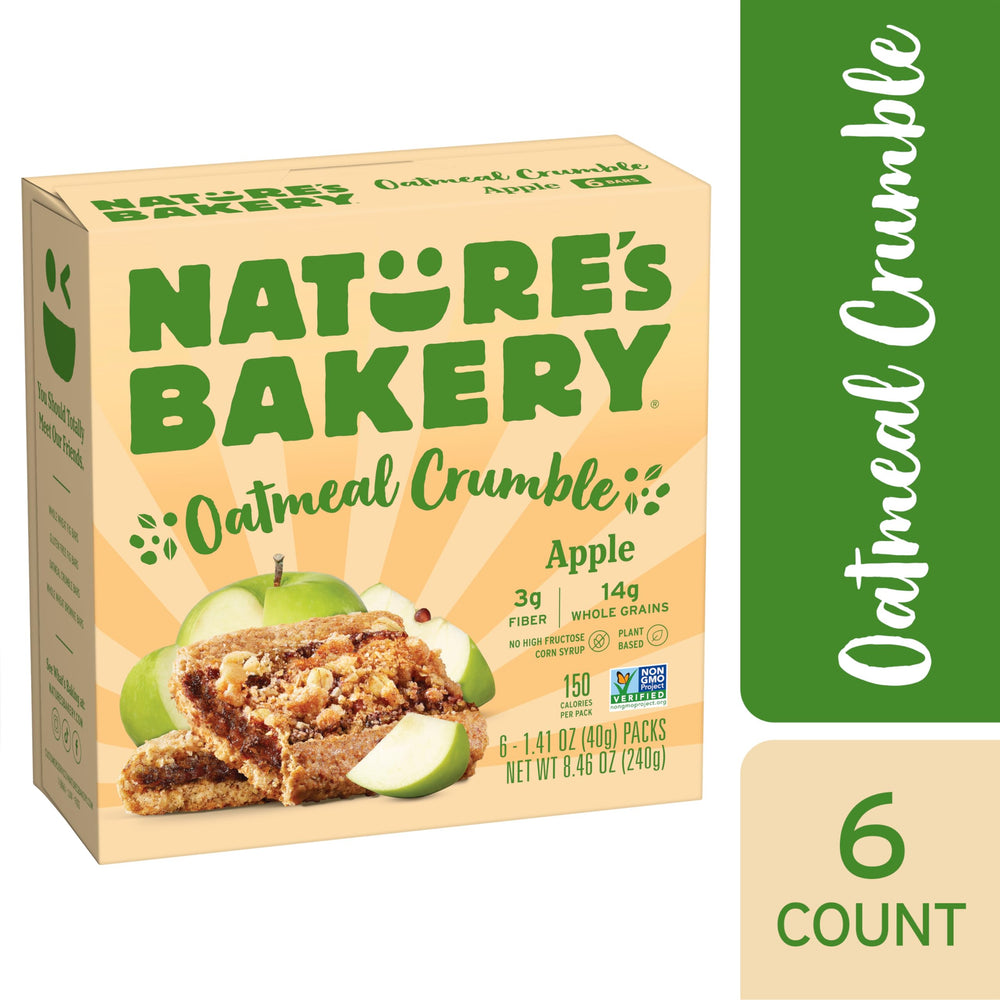 Nature's Bakery Apple Oatmeal Crumble bar interior with real fruit and oats.