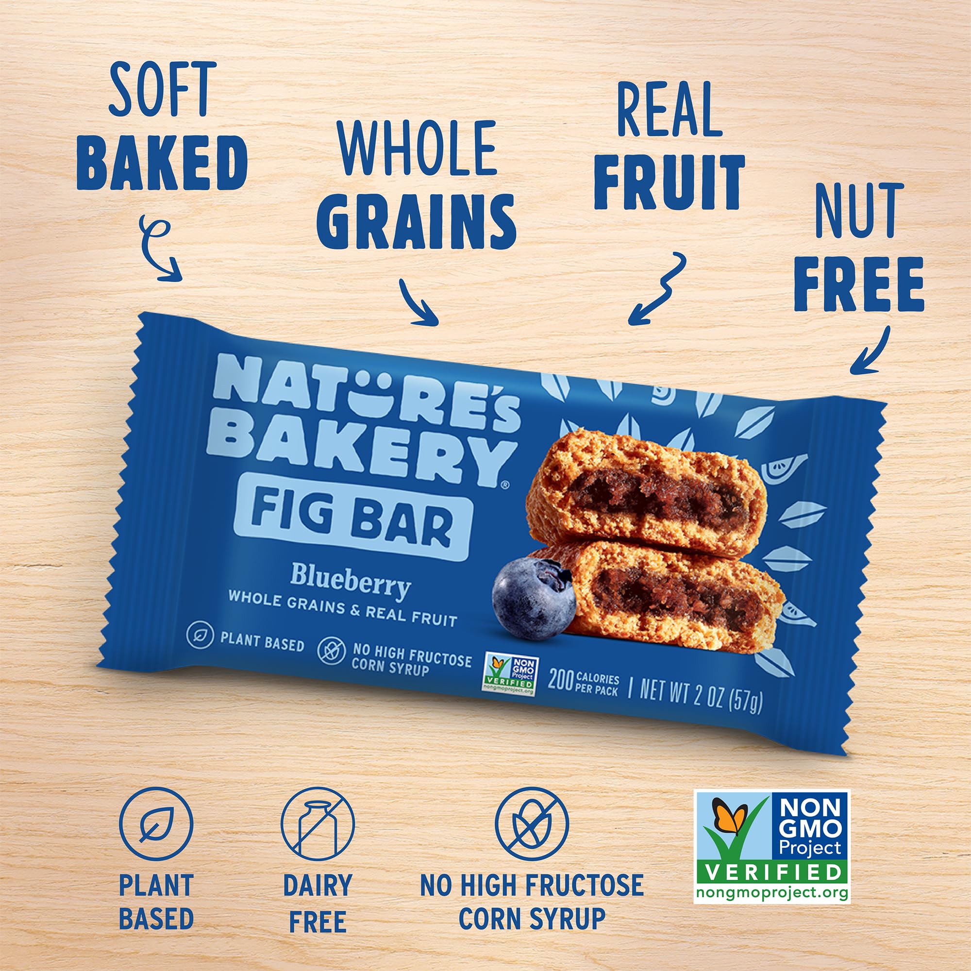 Nature's Bakery Blueberry Fig Bars ingredient panel showing whole wheat.
