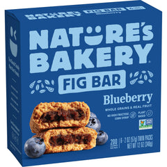 Nature's Bakery Blueberry Fig Bars pack front for on-the-go snacking.
