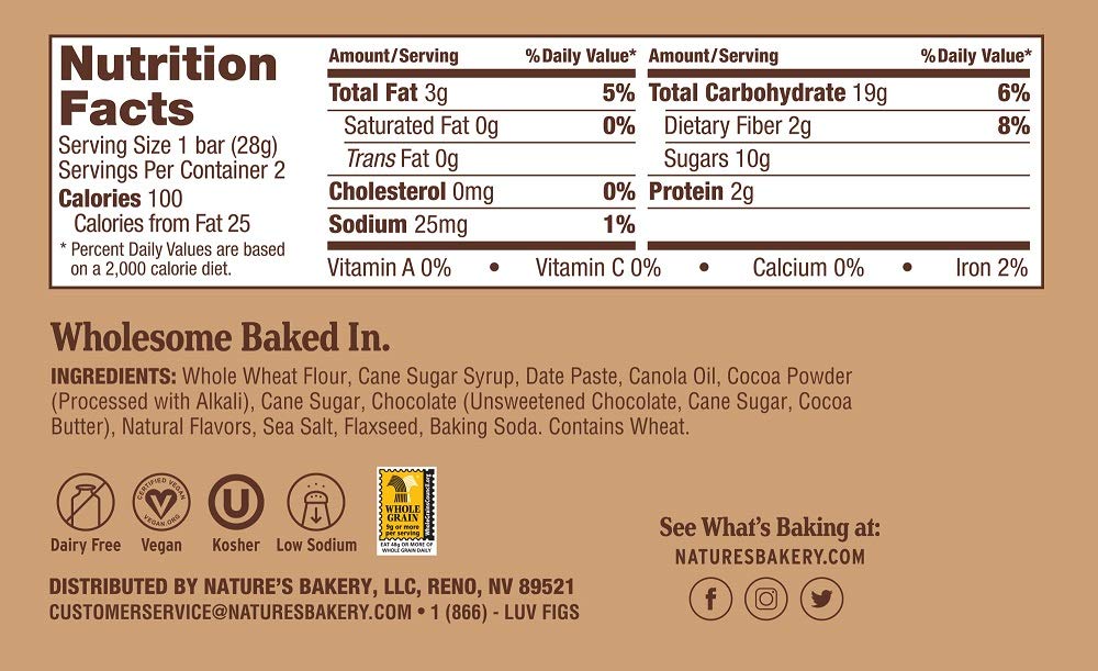Nature's Bakery Double Chocolate Brownie fig bars highlight rich flavor for on-the-go.