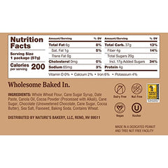 Nature's Bakery brownie back panel reveals real fruit and non-GMO ingredients.