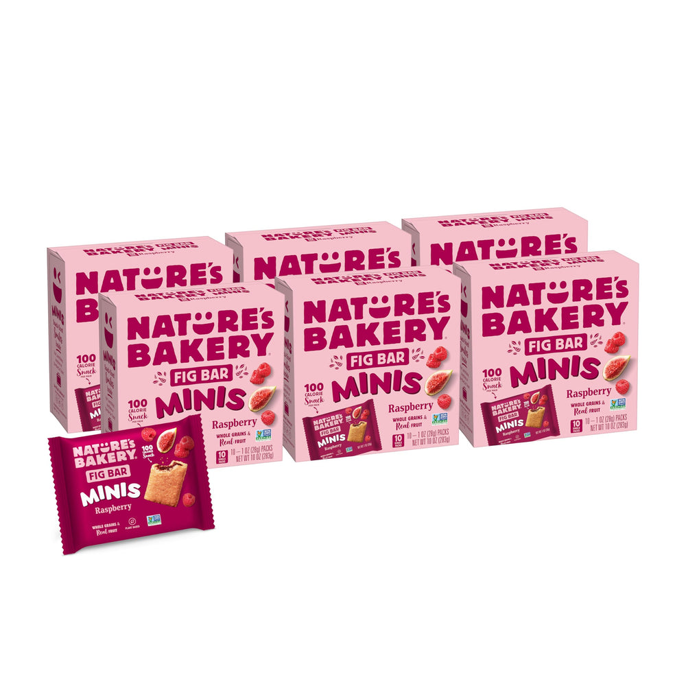 Nature's Bakery Fig Bar Minis Raspberry in a pack front for on-the-go snacking