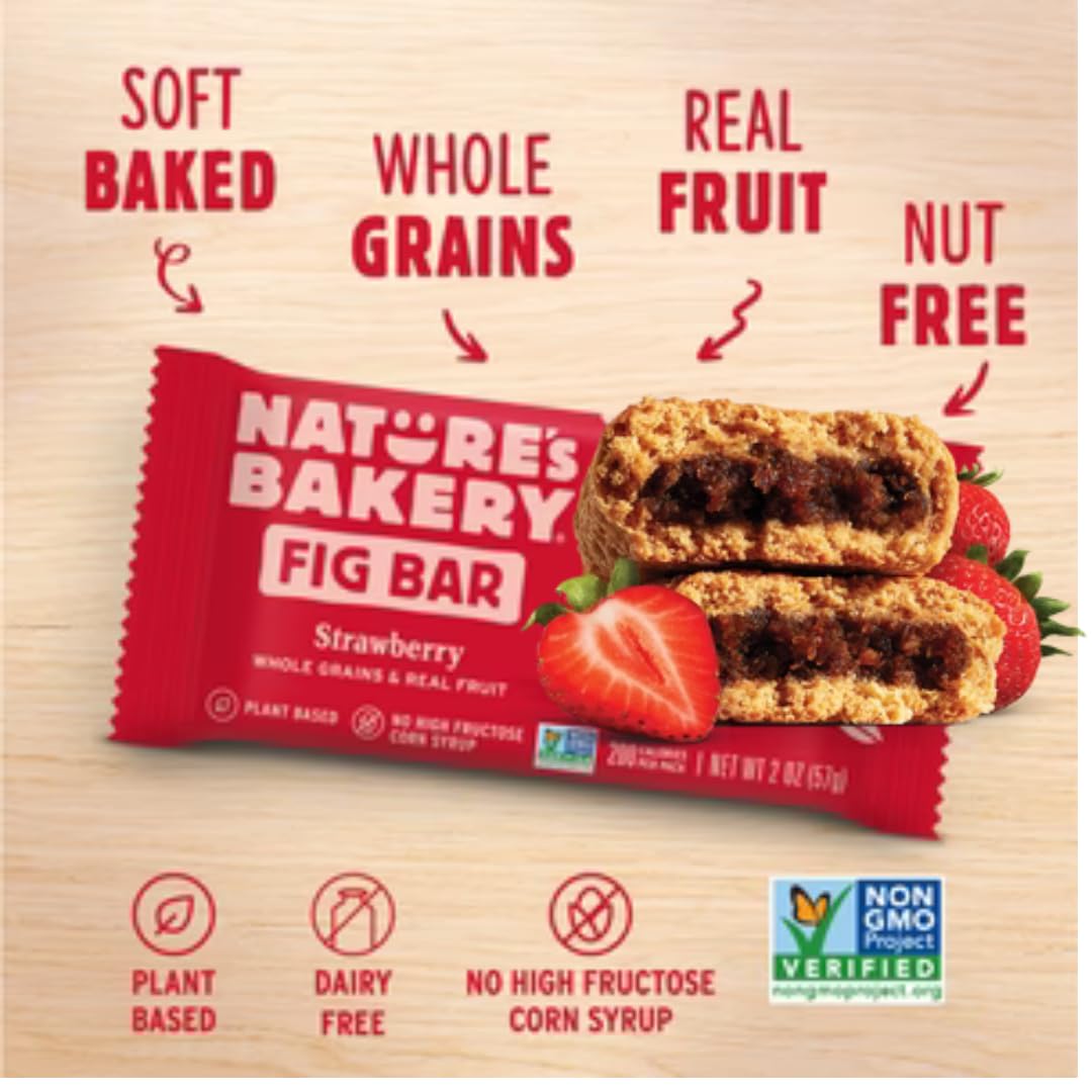 Nature's Bakery Blueberry fig bars close-up, soft-baked with whole grains.