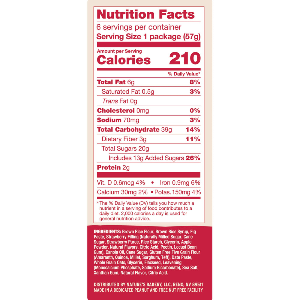 Nature's Bakery gluten-free fig bars strawberry bite highlights real fruit flavor for quick energy.