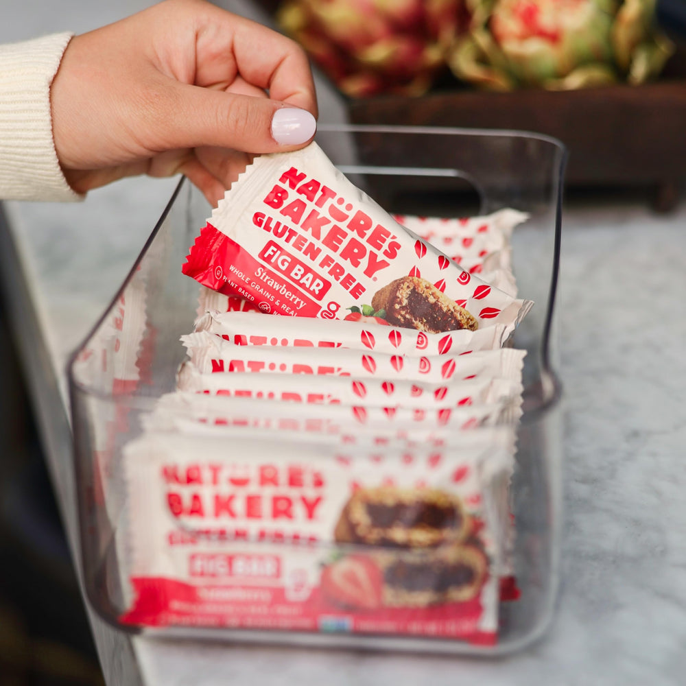Nature's Bakery strawberry box display promotes convenient gluten-free snacking anywhere.