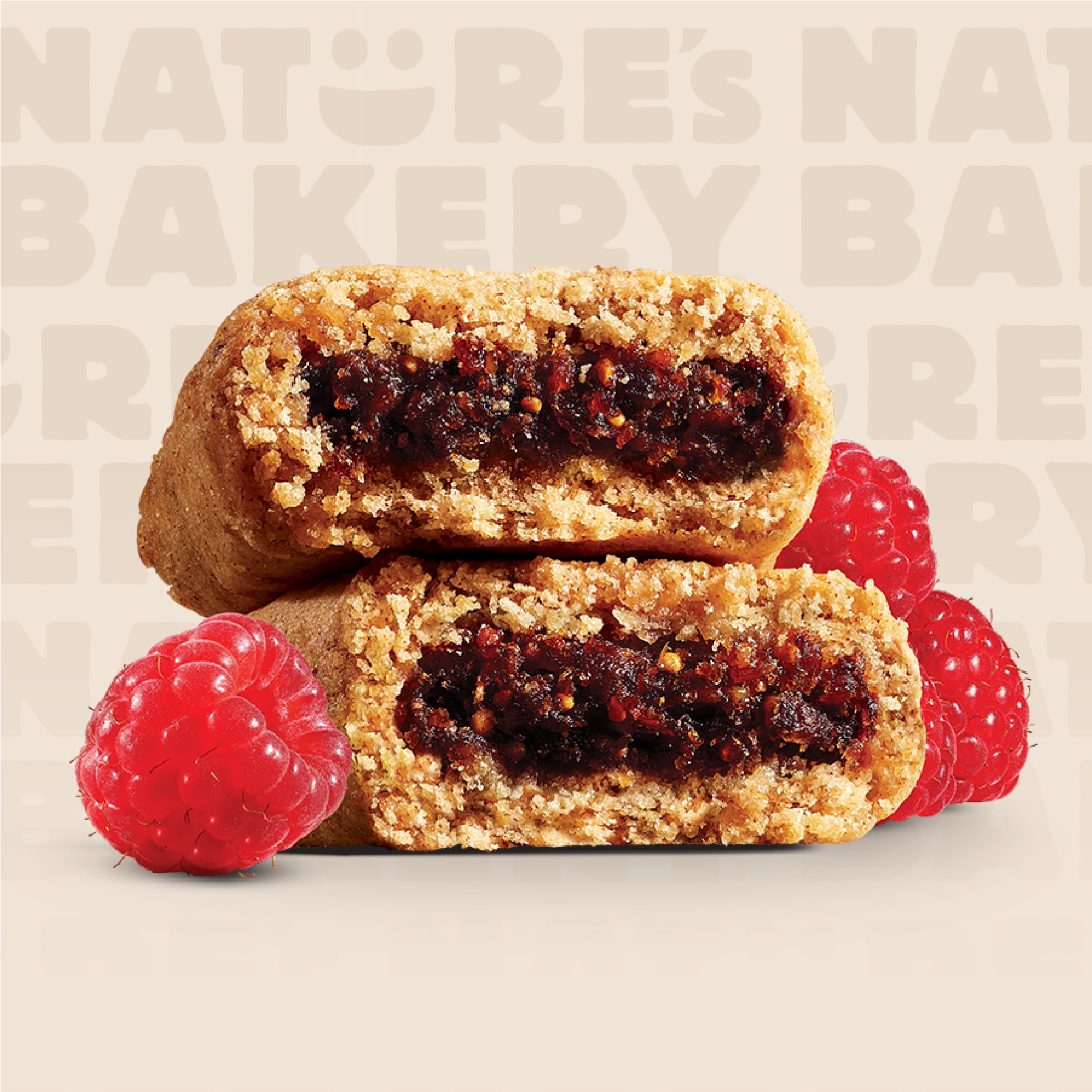 Nature's Bakery gluten-free ingredients panel shows non-GMO, dairy-free.