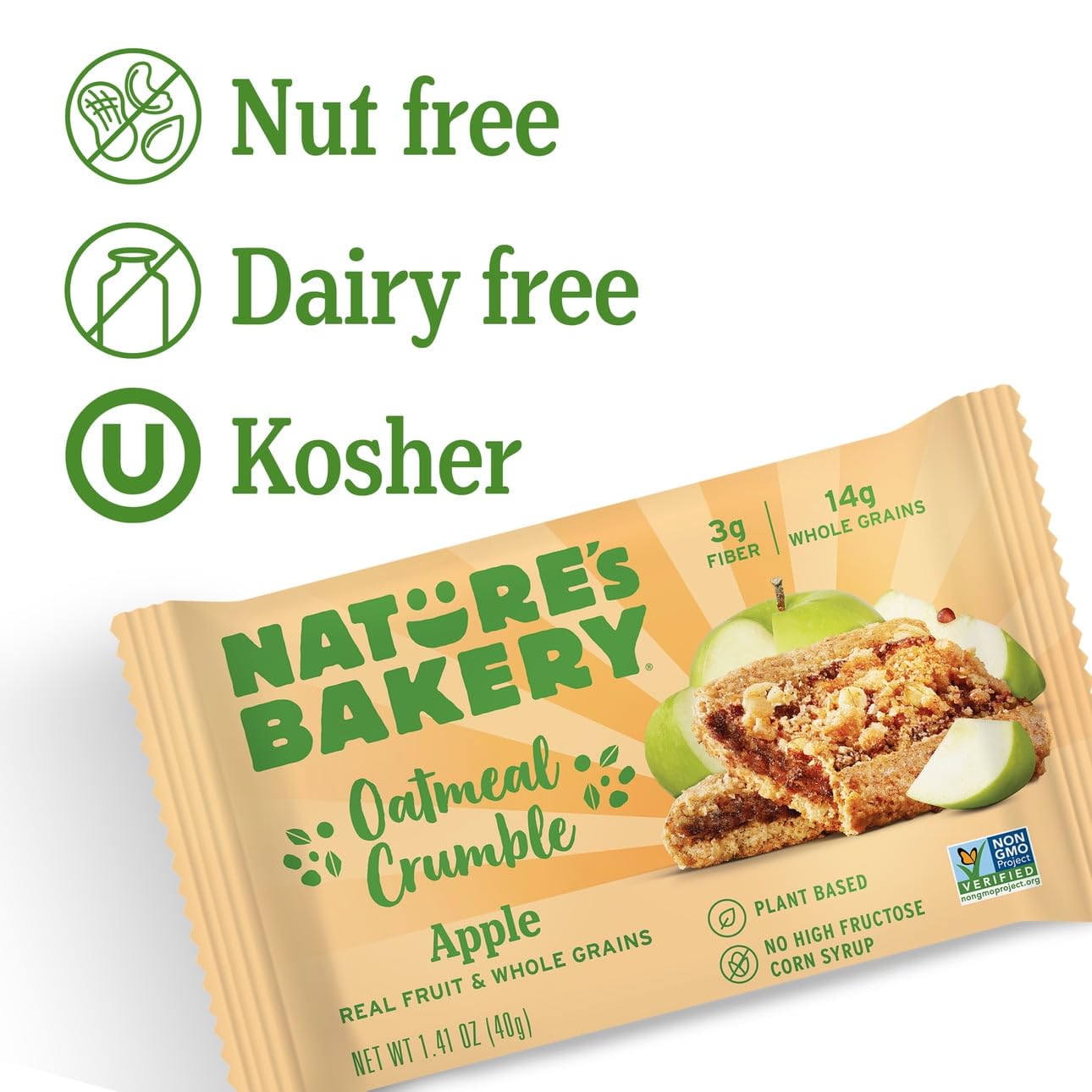 Nature's Bakery bars with real apple filling and soft oatmeal crumble