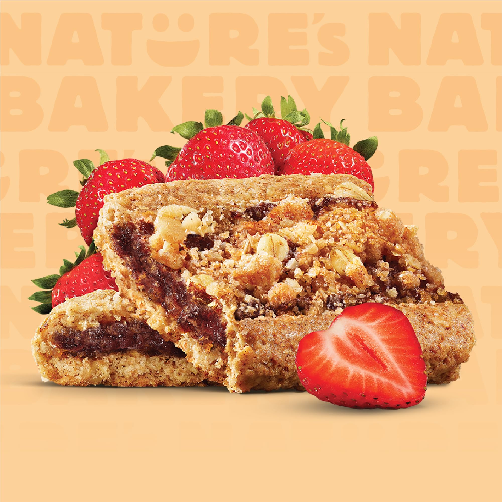 Nature's Bakery Oatmeal Crumble Bar Strawberry top crumb texture looks inviting.