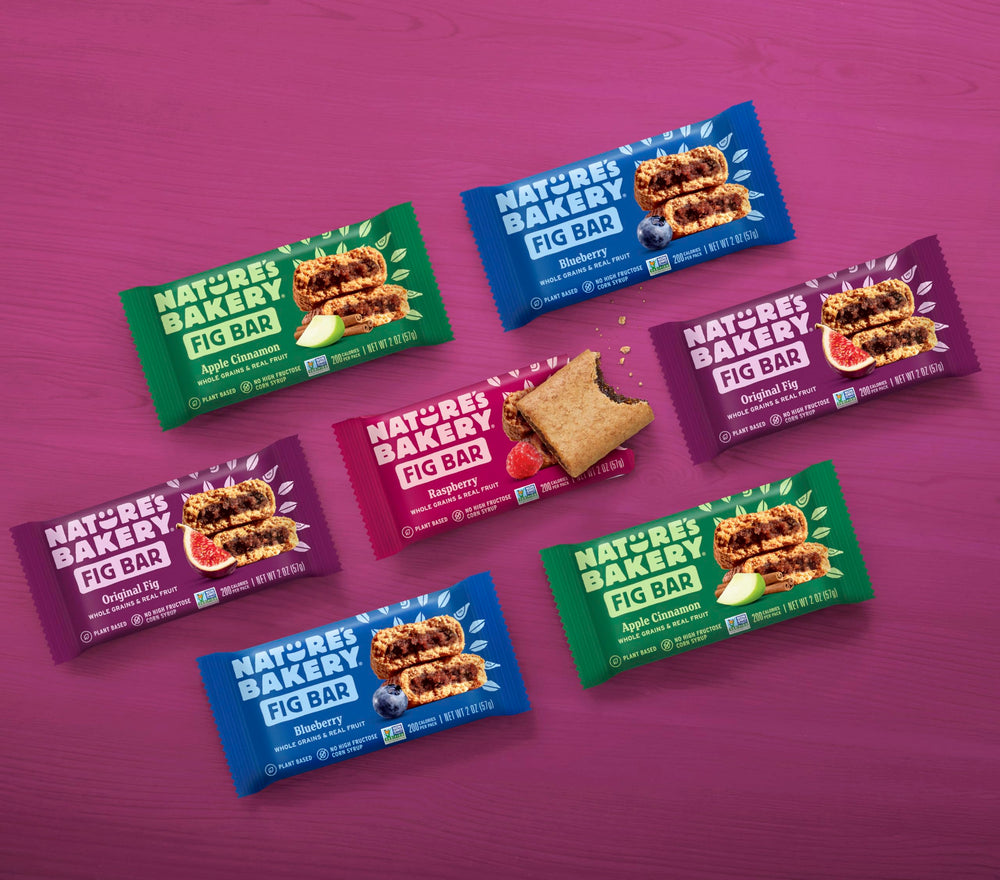 Nature's Bakery on-the-go snack setup for quick, dairy-free options.