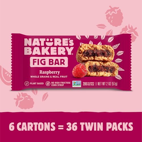 Nature's Bakery Raspberry Bars unwrapped, showing twin-pack convenience for lunches