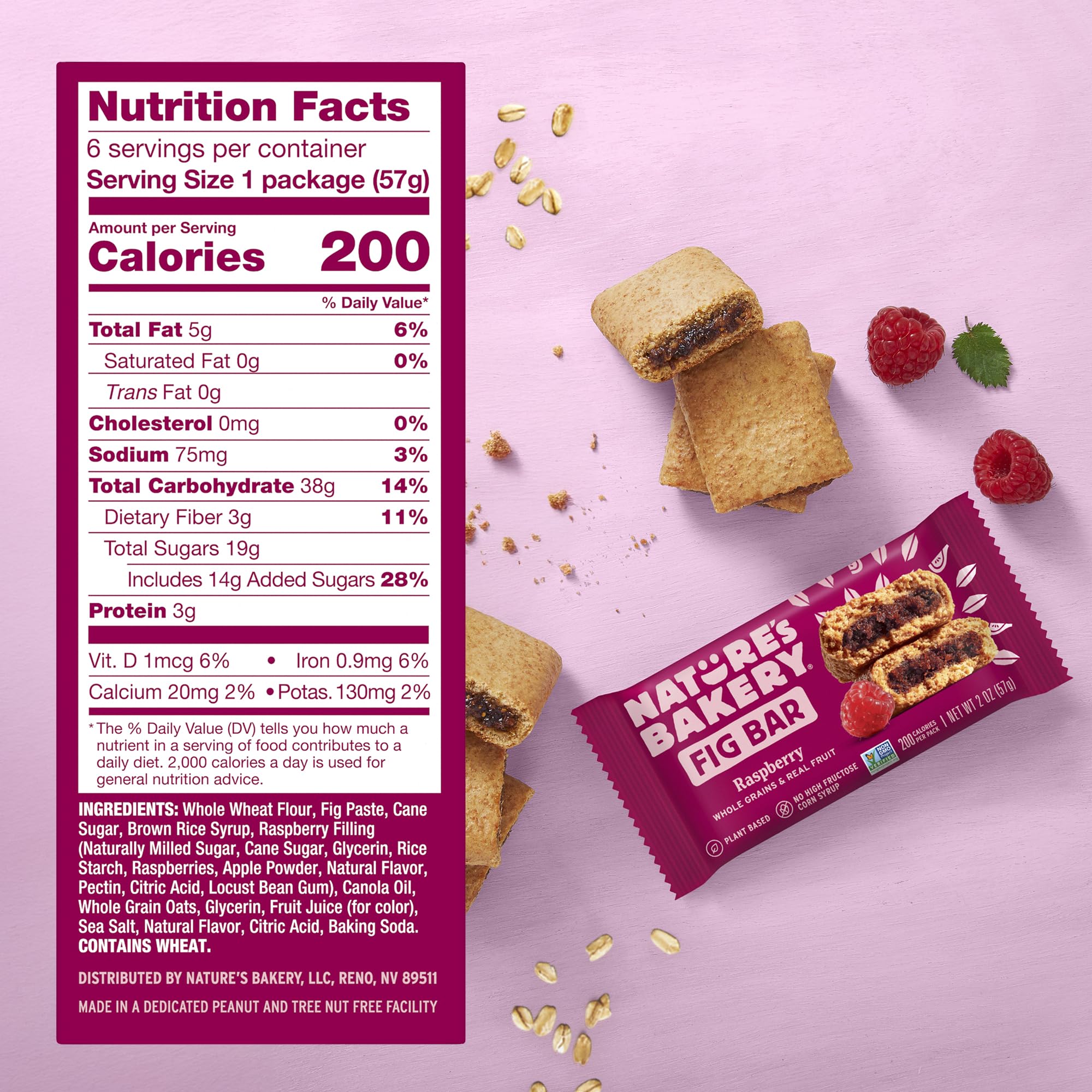 Soft-baked fig bars close-up highlighting real raspberries and figs
