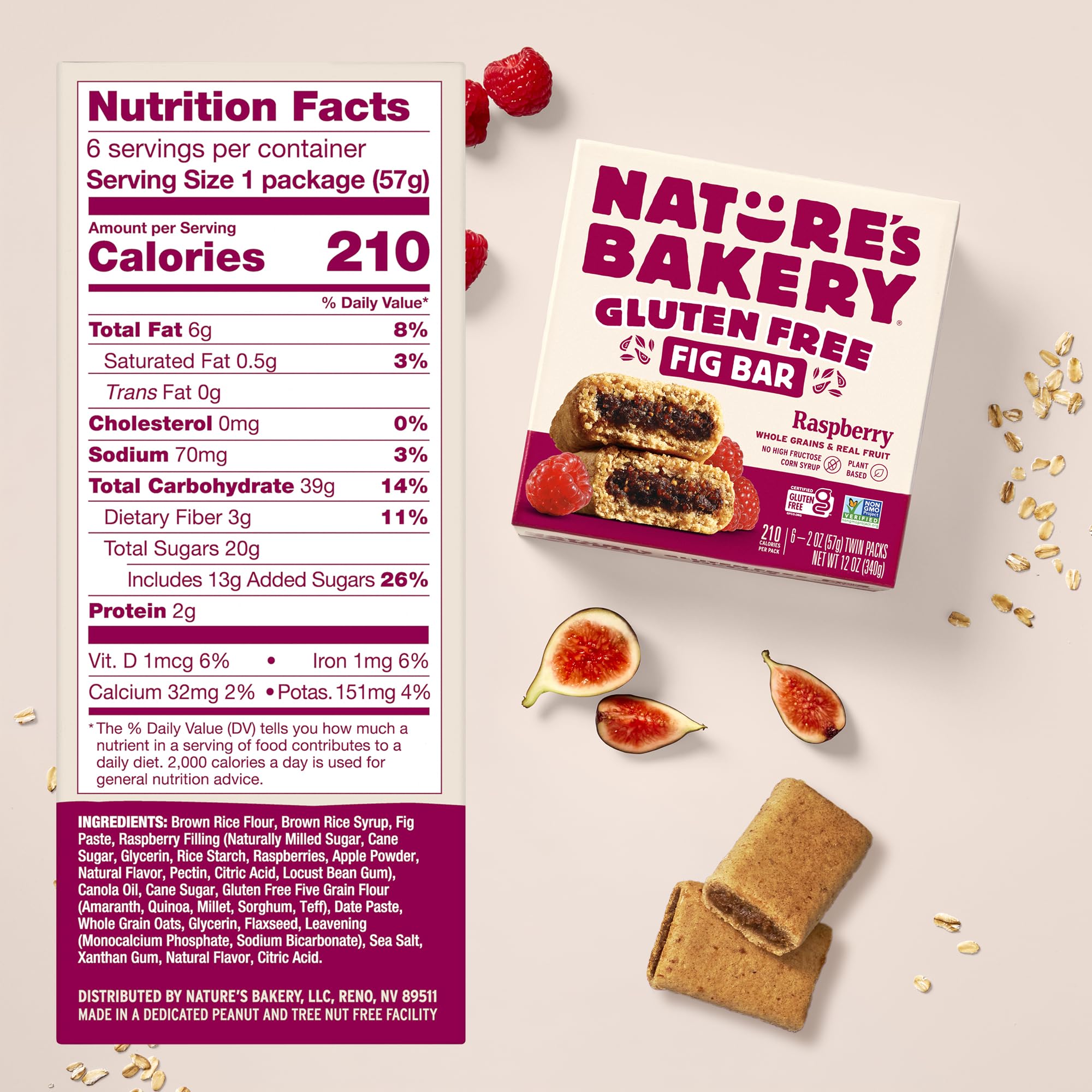 Nature's Bakery Raspberry Fig Bars close-up, soft texture and real fruit.