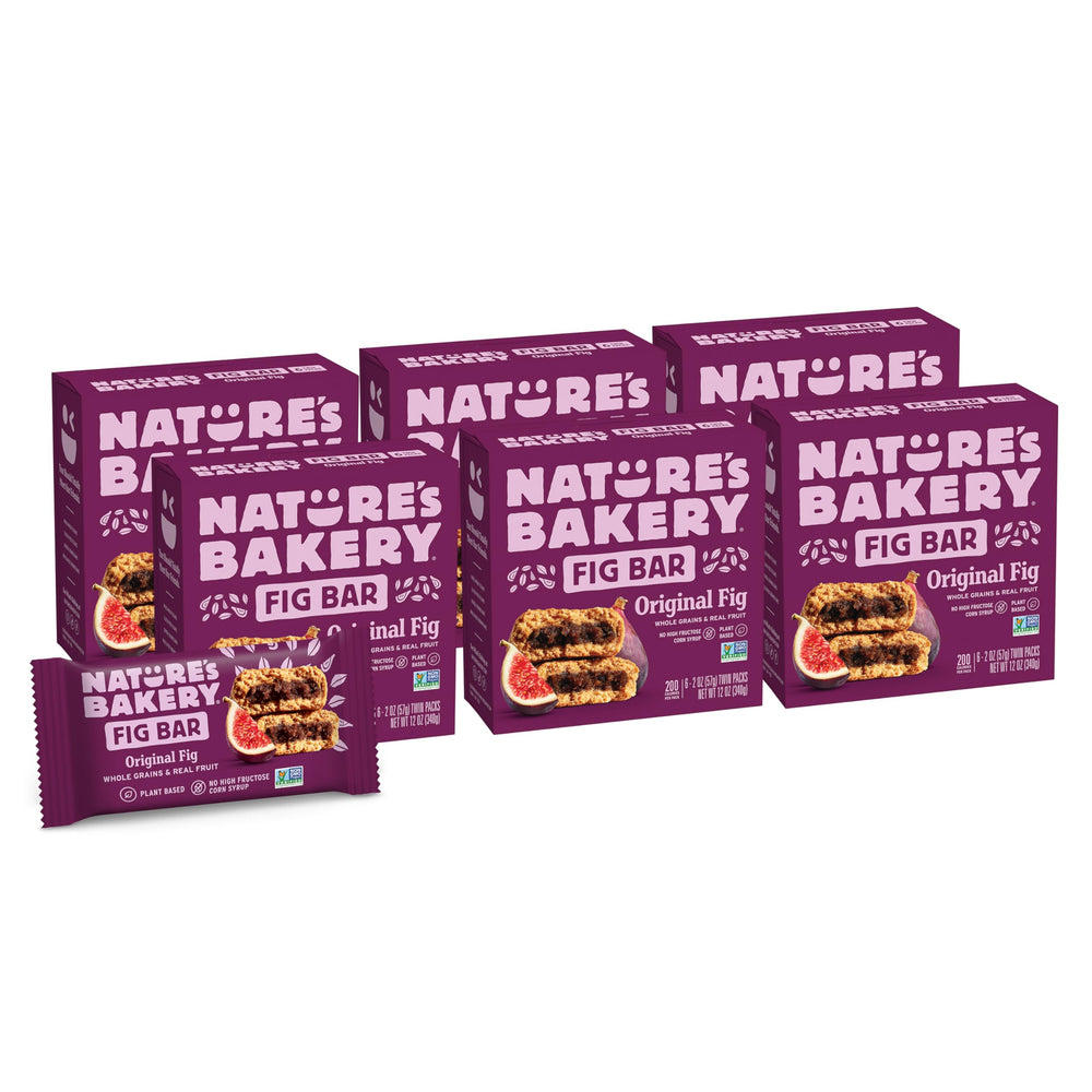 Nature's Bakery Whole Wheat Fig Bars packaging — convenient on-the-go snack option.