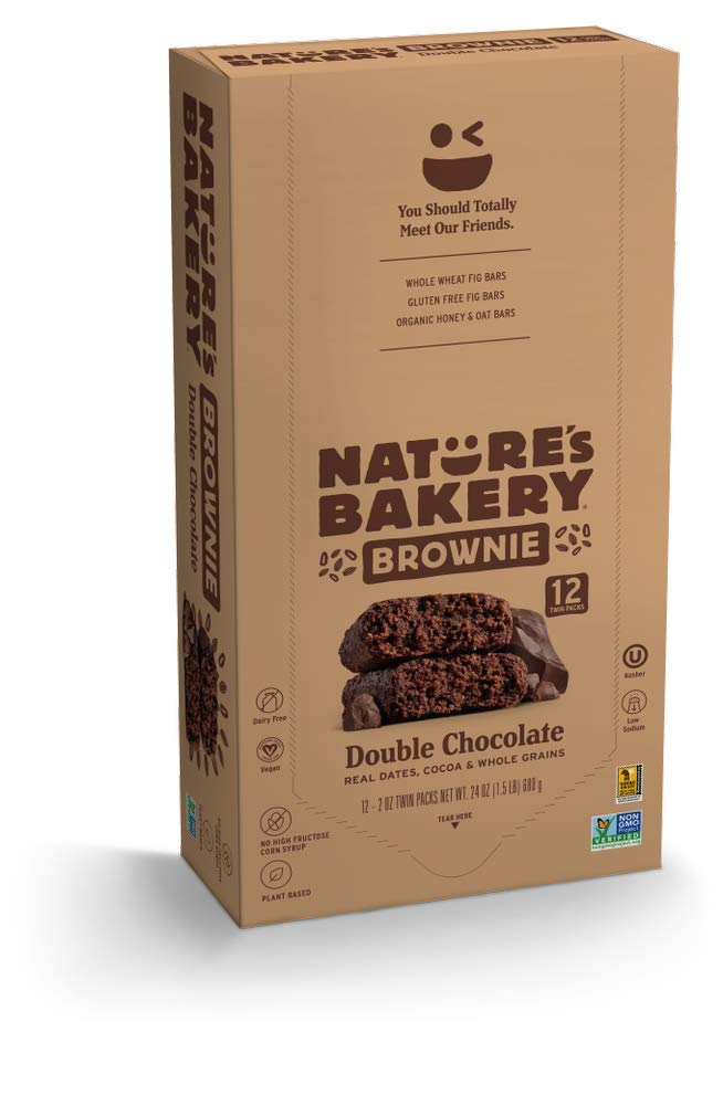 Nature's Bakery Whole Wheat Fig Bars packaging shows twin-pack convenience for on-the-go snacking.
