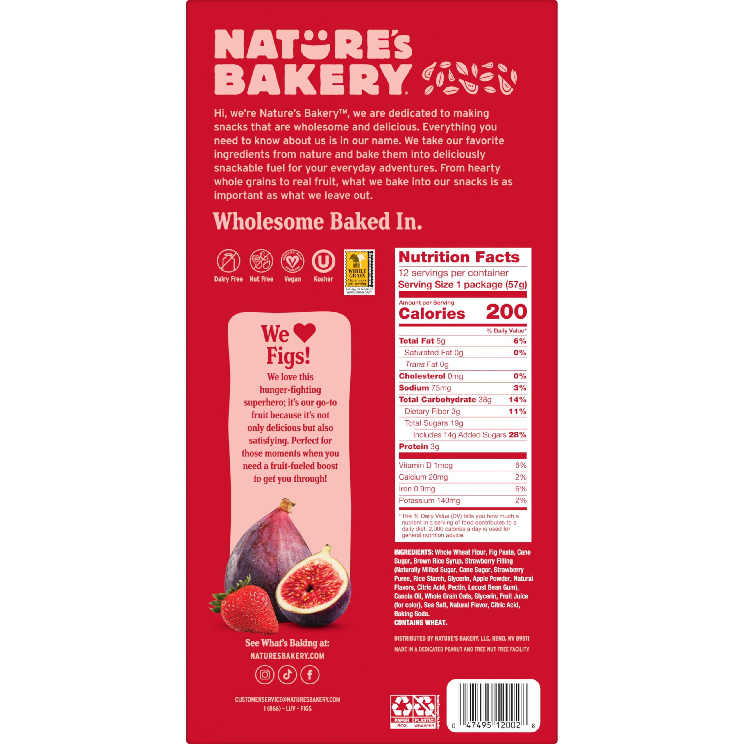Nature's Bakery Whole Wheat Fig Bars twin-pack with two bars for easy portion control.