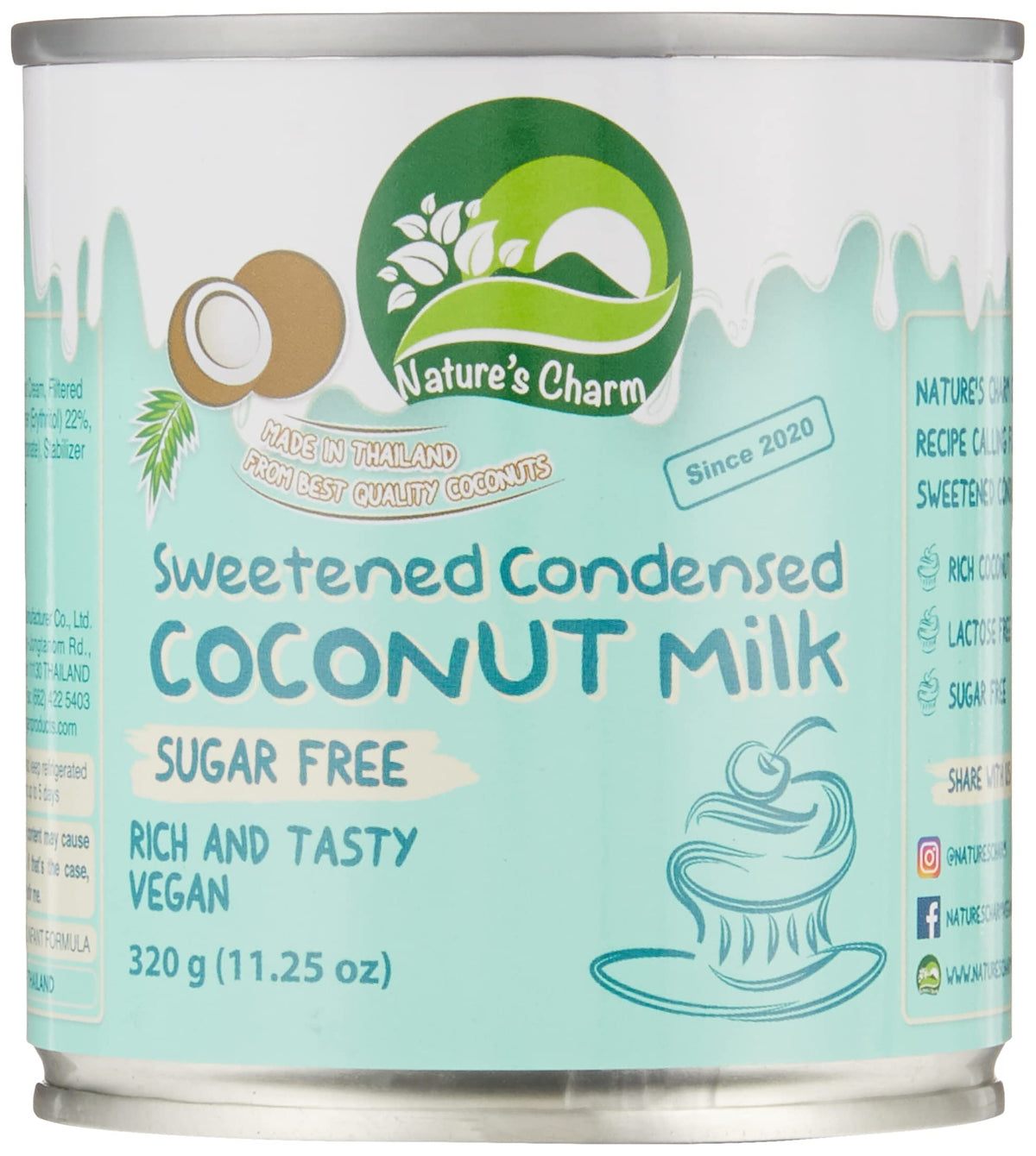 Nature's Charm condensed coconut milk pack, vegan and lactose-free for desserts.