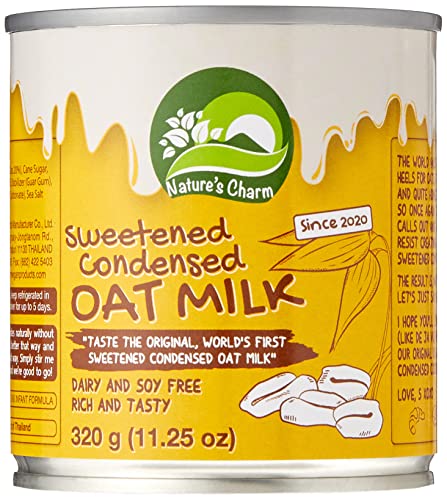 Nature's Charm Milk Oat Condensed packaging and cap, convenient 11.25 oz.