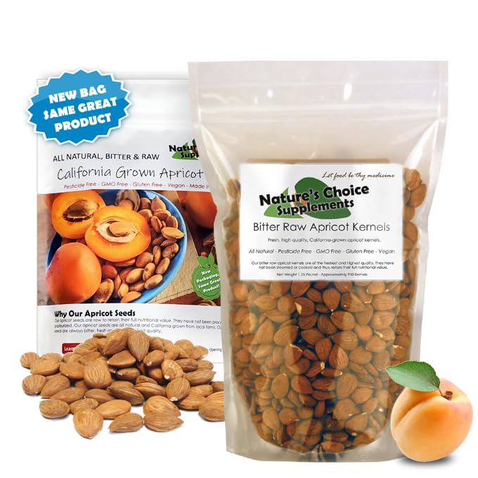 Nature's Choice bitter apricot seeds in bag showing fresh, potent flavor