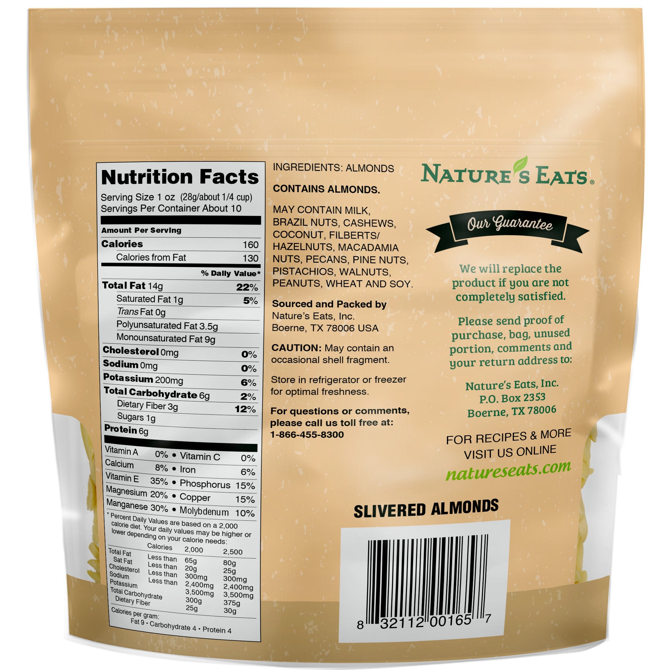 Nature's Eats Blanched Slivered Almonds displayed in a bowl, perfect for salads.