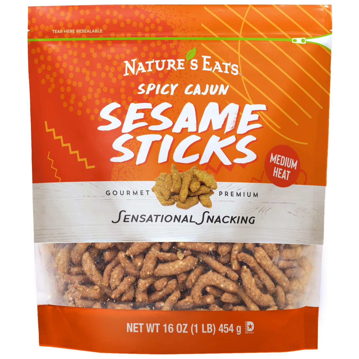 Nature's Eats Cajun Sesame Sticks pack—spicy crunch for on-the-go snacking.
