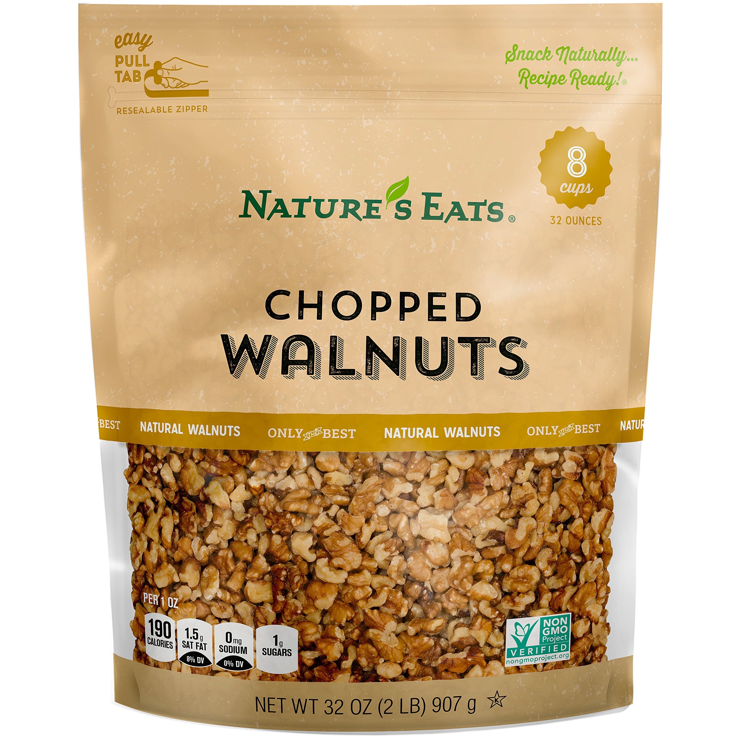 Nature's Eats chopped walnuts 32oz bag for baking and snacking.