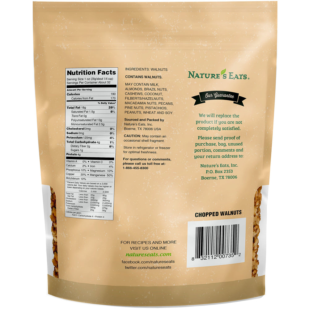 Nature's Eats chopped walnuts on oatmeal for crunch and protein.