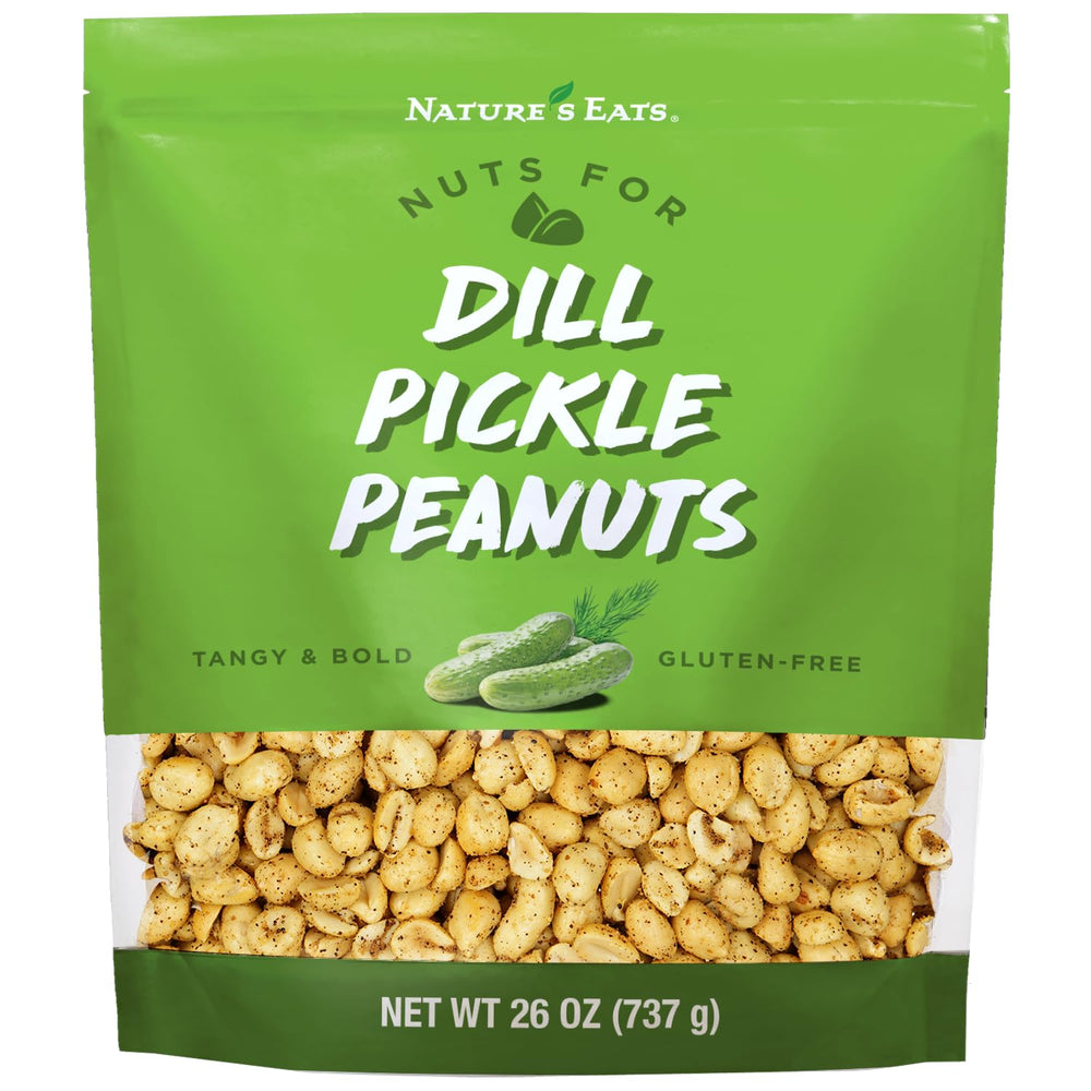 Nature's Eats Dill Pickle Peanuts bag front showcases bold flavor and crunch