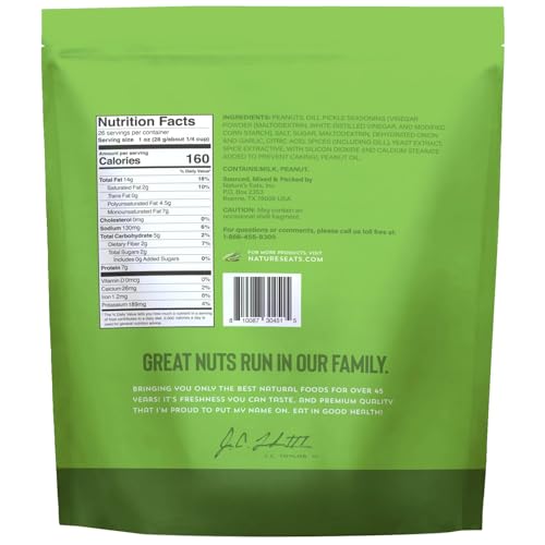 Close-up of Nature's Eats Dill Pickle Peanuts reveals tangy coating and crunchy texture