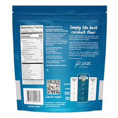 Close-up of Nature's Eats organic coconut flour with superfine texture.