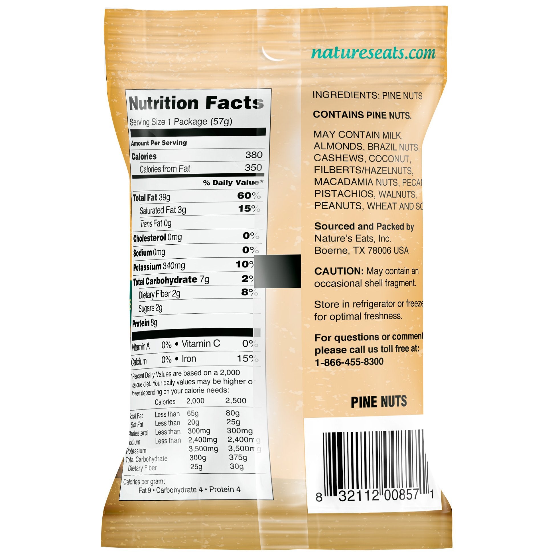 Nature's Eats Pine Nuts close-up highlighting buttery texture ideal for pesto, baking, and savory dishes.