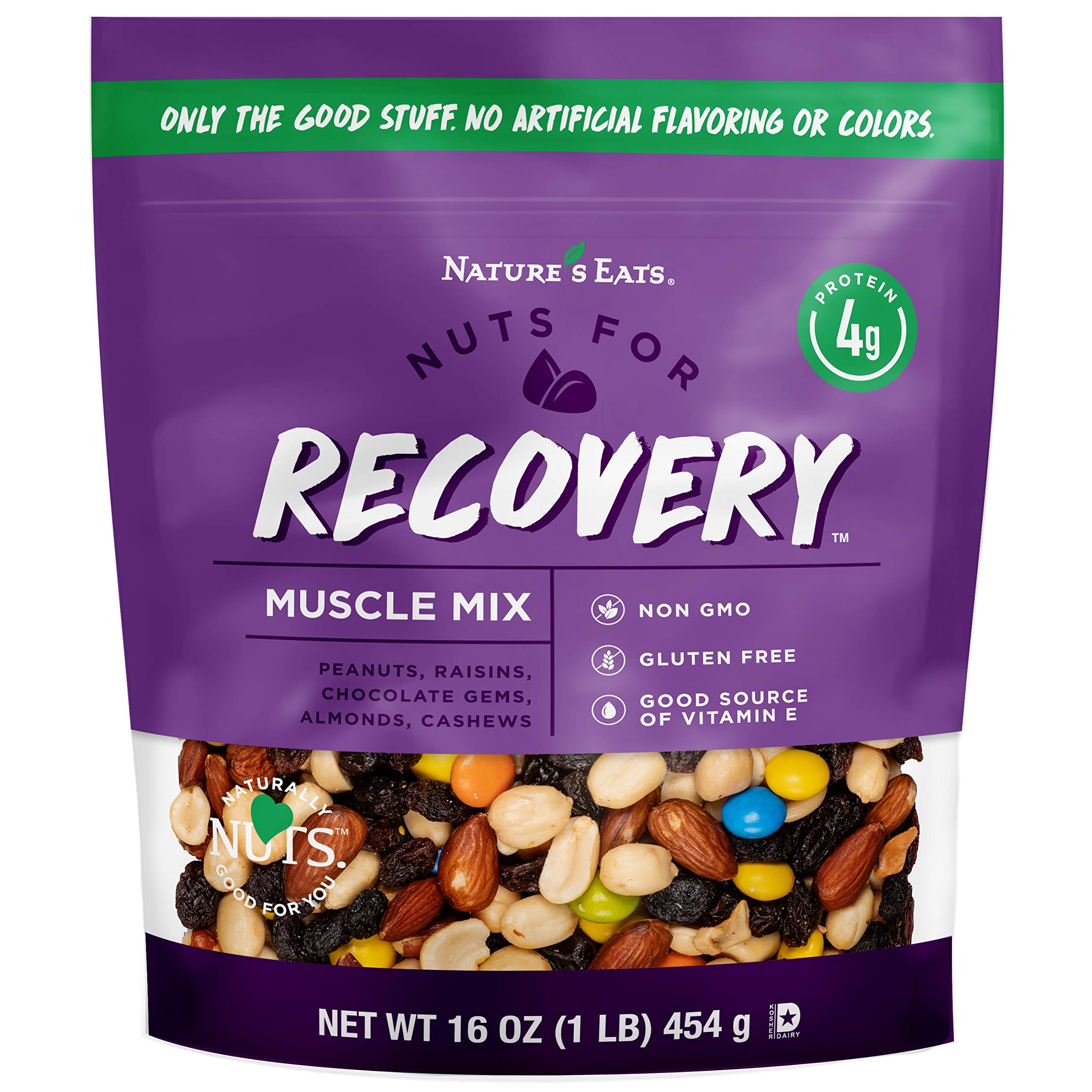 Nature's Eats Recovery Trail Mix jar, protein-rich snack for post-workout fuel.