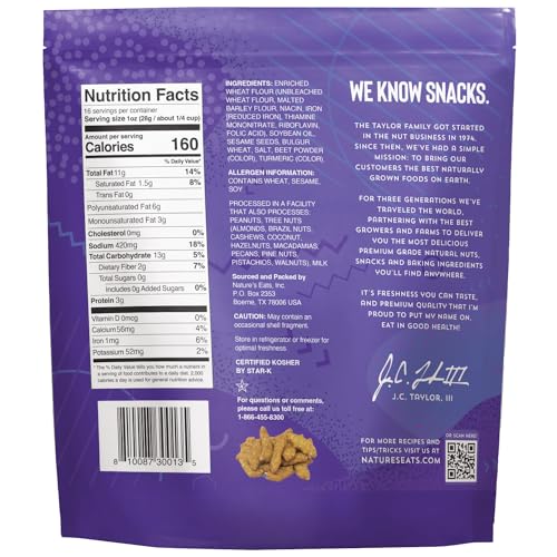 Nature's Eats Sesame Sticks close-up shows toasted sesame texture for a crunchy bite.