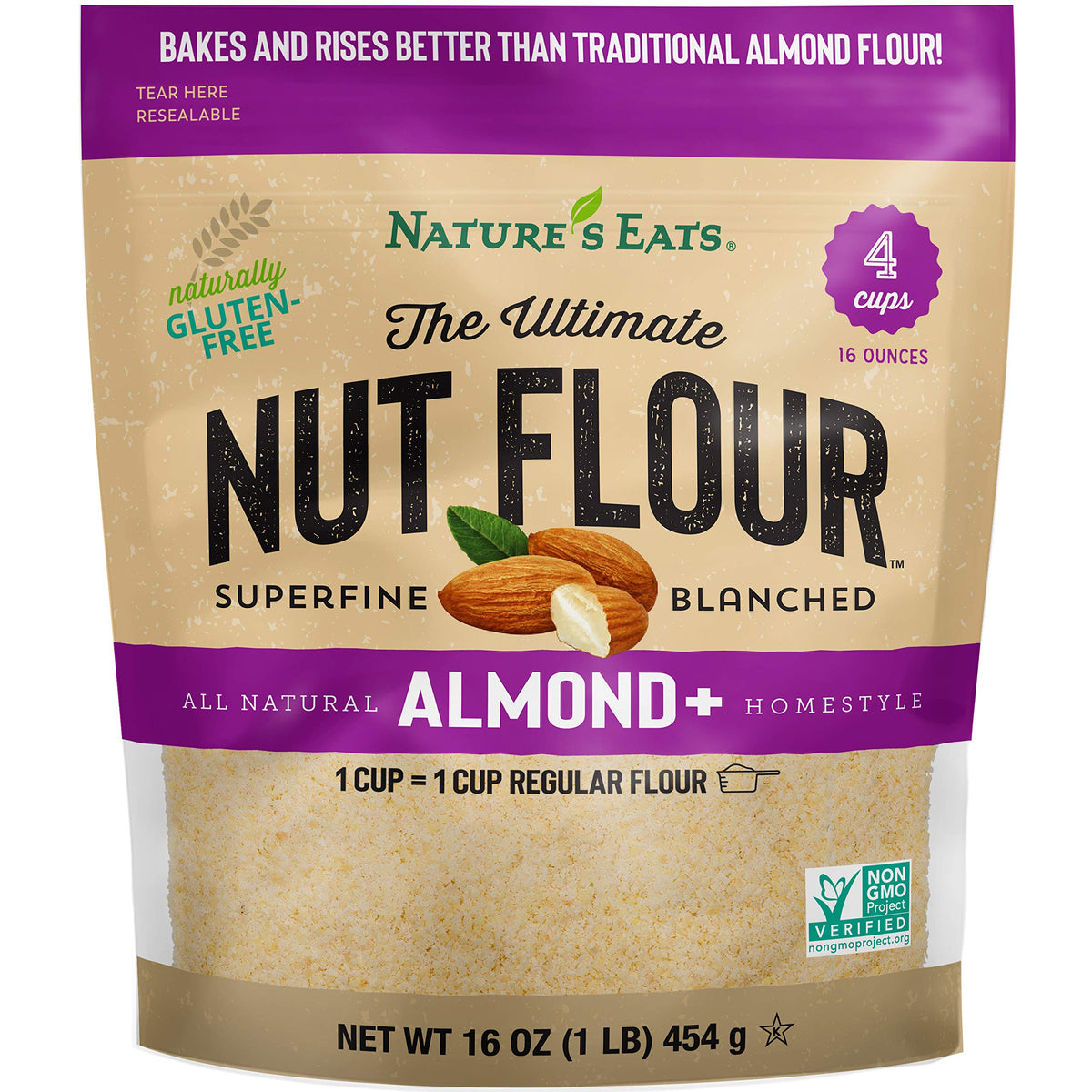 Nature's Eats Ultimate Nut Flour Almond bag for gluten-free baking and 1:1 flour swaps