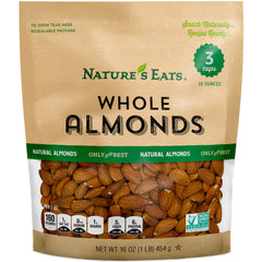 Nature's Eats Whole Almonds natural 16oz pack on display, ideal for on-the-go snacking