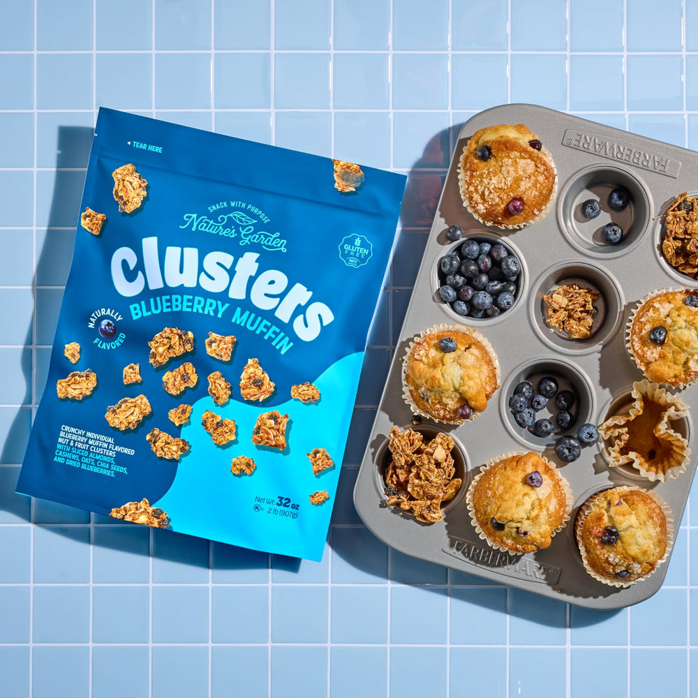 Nature's Garden Blueberry Muffin Clusters in a resealable pouch for freshness