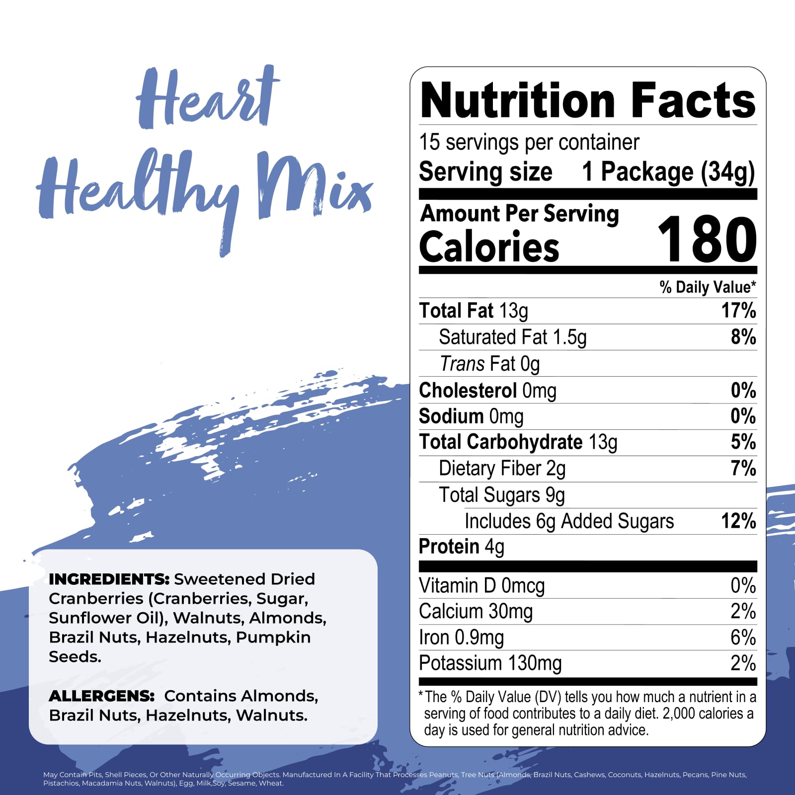 Nature's Garden Heart Healthy Mix close-up shows cranberries, walnuts, and almonds.