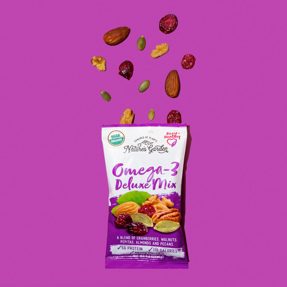 Portable Nature's Garden Omega-3 Deluxe Mix pack for workouts.