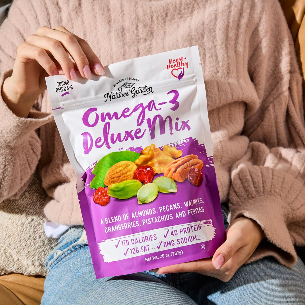 Nature's Garden Omega 3 Deluxe Mix serving bowl ready for quick energy between workouts