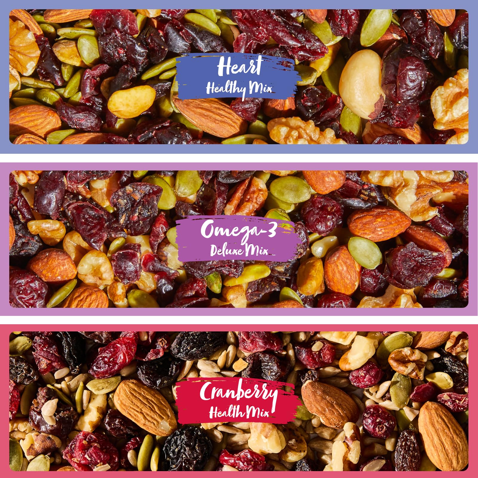 Nature's Garden premium nuts and seeds highlight quality and crunch.