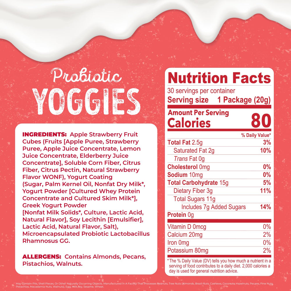 Nature's Garden Probiotic Strawberry Yoggies bites feature a creamy strawberry yogurt coating